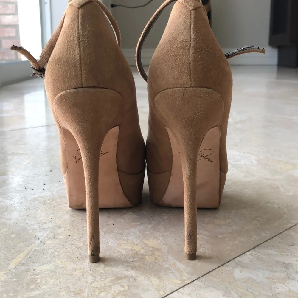 Sam Edelman Ankle T-Strap Pumps -Camel Suede - 8.5